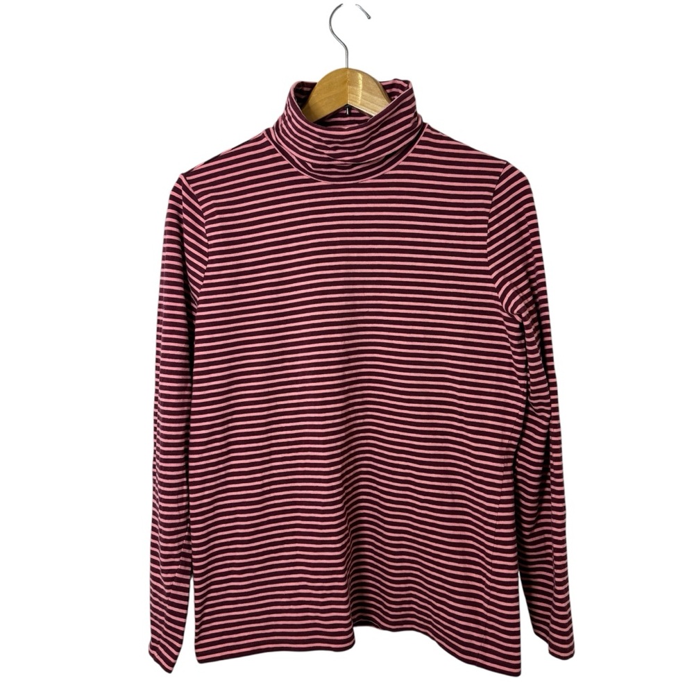 Talbots Tee Womens Striped Classic Turtleneck Long Sleeve Size L Top Burgundy